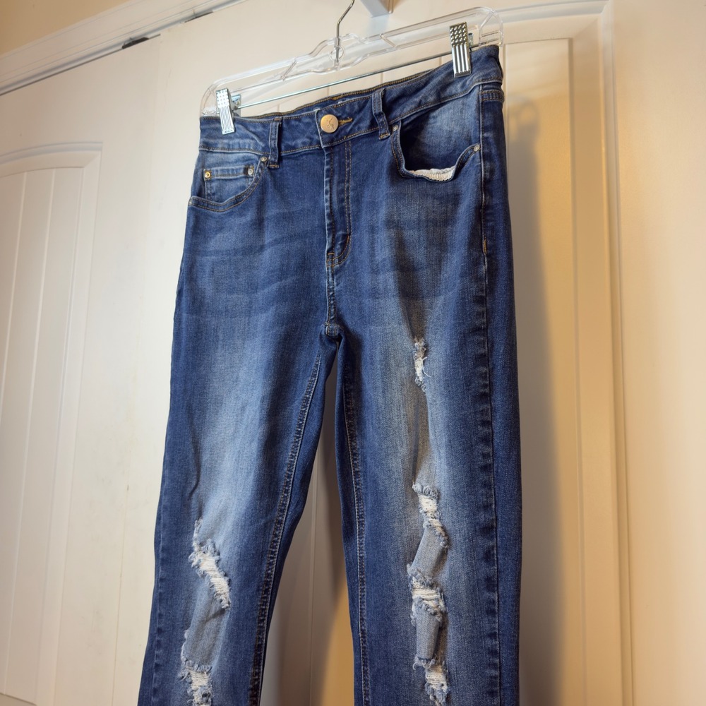 Resfeber Los Angeles Distressed Skinny Jeans Medium Wash Frayed Hem Womens - Picture 4 of 13